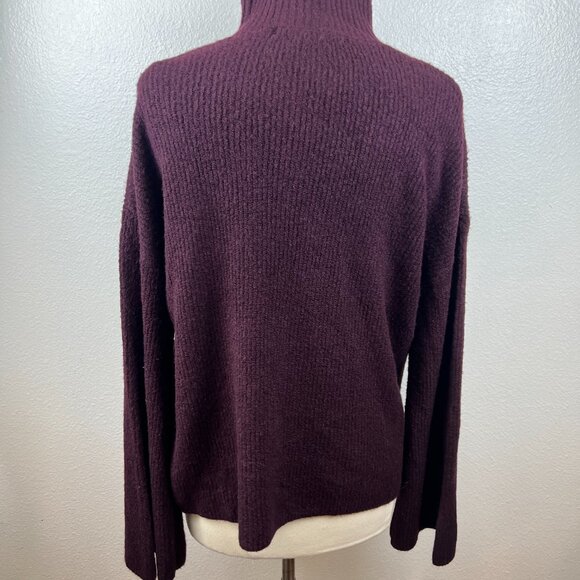 NWT French Connection Burgundy Mock Neck Bell Sleeve Ribbed Sweater Size M - Picture 4 of 9